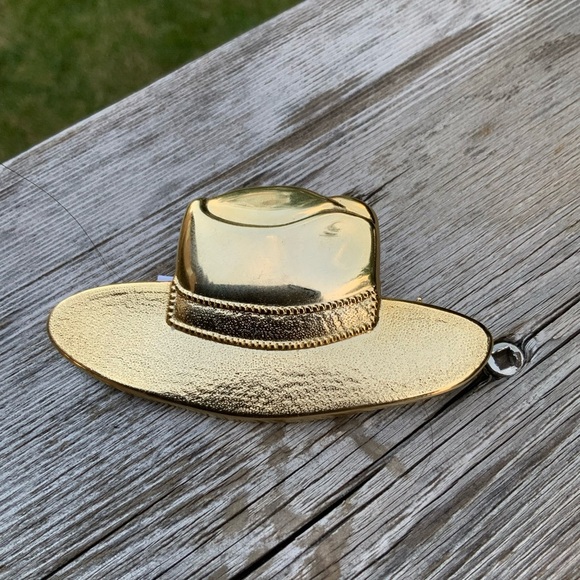 Vintage Western Gold Large Cowboy Hat Southern Brooch Pin Accessory Like New - Picture 7 of 10